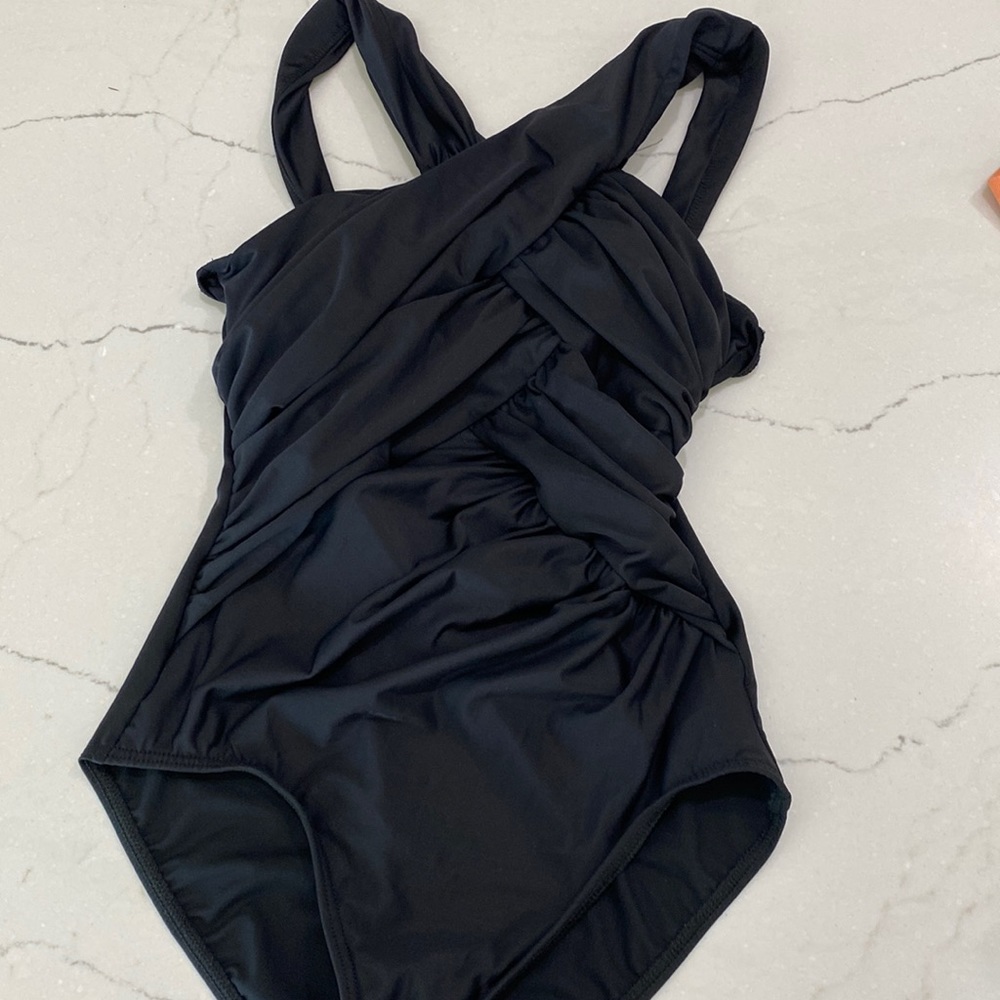 Miraclesuit black Goddess style swimsuit size 12